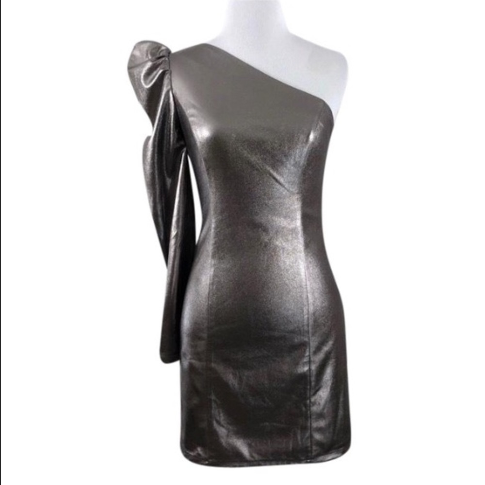 LOVERS + FRIENDS One Shoulder Silve Bodycon Dress XS - Picture 3 of 9